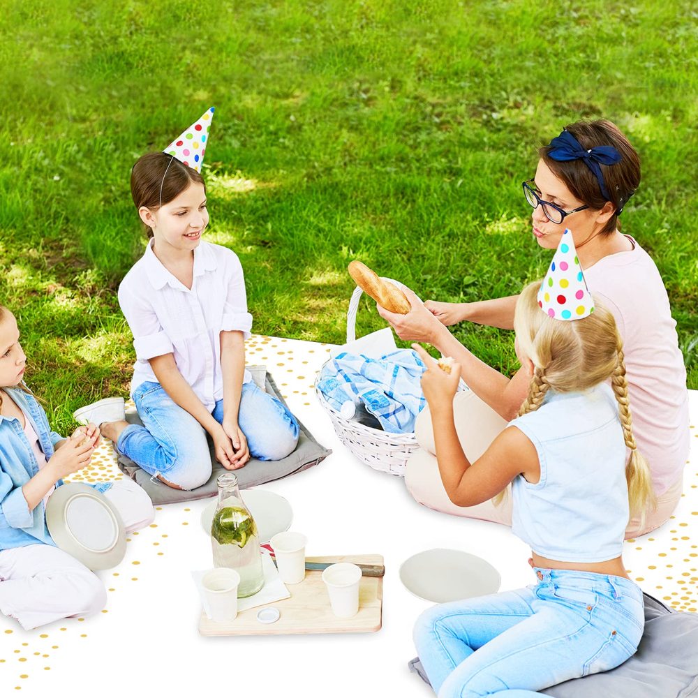 ELECLAND White and Gold Party Tablecloth Plastic 137x274cm Gold Dot Confetti Rectangular Table Cover for Picnic, Baby Shower, Halloween, Christmas, Birthday Decorations - Image 2