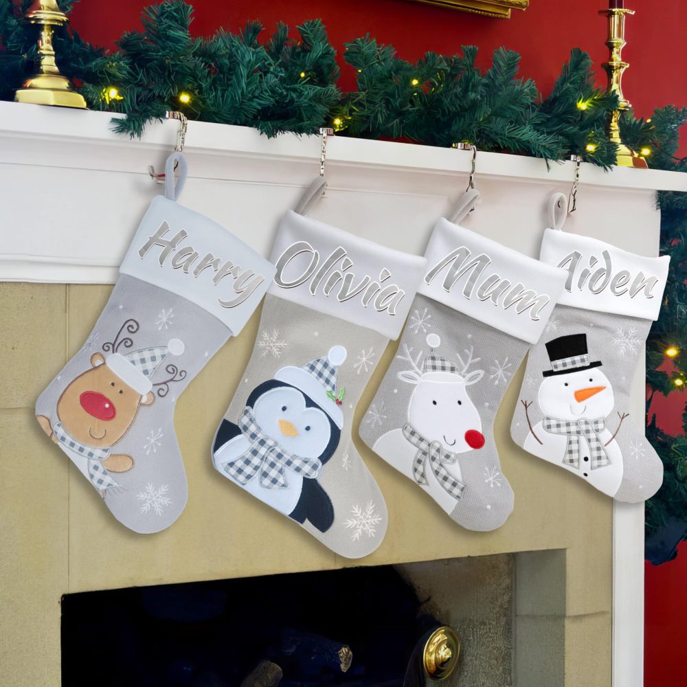 Varsany Premium Personalised Grey Reindeer 1 Christmas Stockings – Matching Custom Xmas Stockings For Pets & Family, Name Dog Stockings For Christmas Stocking, Holiday Stockings Christmas - Image 3