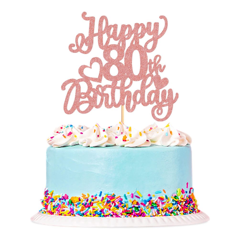 Blumomon 3 Pcs Rose Gold Happy 80th Birthday Cake Topper Glitter Happy 80 Cupcake Topper Cheers to 80th Fabulous Cake Decoration for 80th Birthday Party Decoration Supplies
