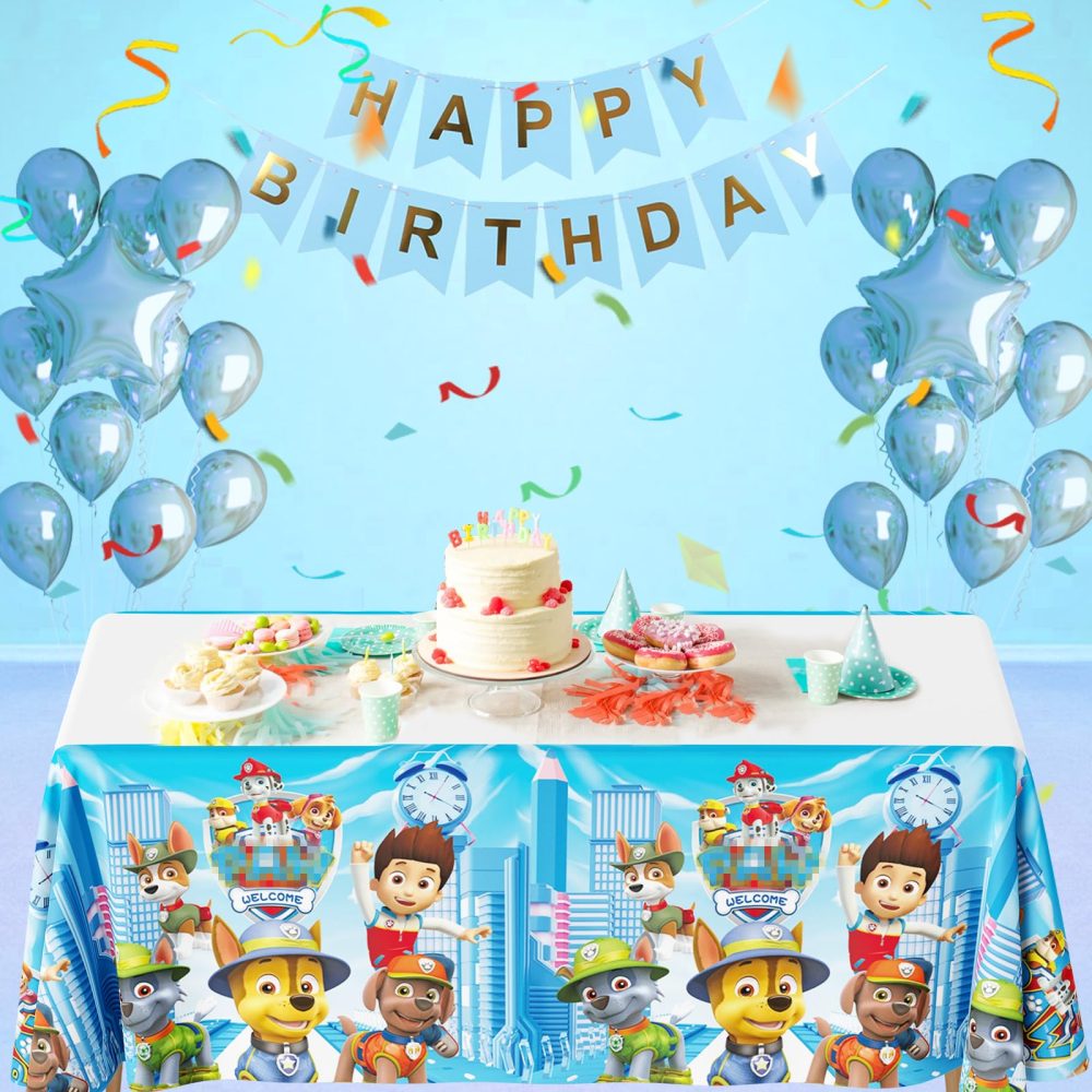 Sidesea Table Cloth Party, 3Pack 180 * 108cm Dog Table Cloth Party for Boys Waterproof Cartoon Party Tablecloth Rectangular Plastic Birthday Table Cover for Kids Party Decorations - Image 2