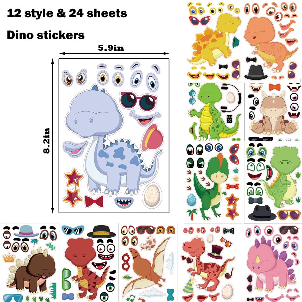 24pcs Make a Face Dinosaur Stickers for Kids Make Your Own Dinosaur Stickers Dino Birthday Goodie Bags Stuffer Children Dinosaur Party Favors Exchange Gifts - Image 5