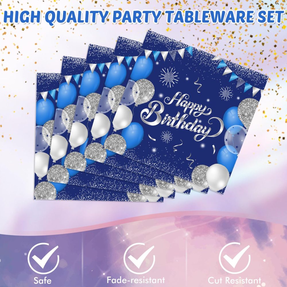 21st Birthday Decorations for Him Blue Silver Happy 21st Birthday Decorations for Boys Men Includes Happy 21th Birthday Napkins Tablecloth Plates for 21 Years Old Bday Party Supplies Anniversary Decor - Image 4