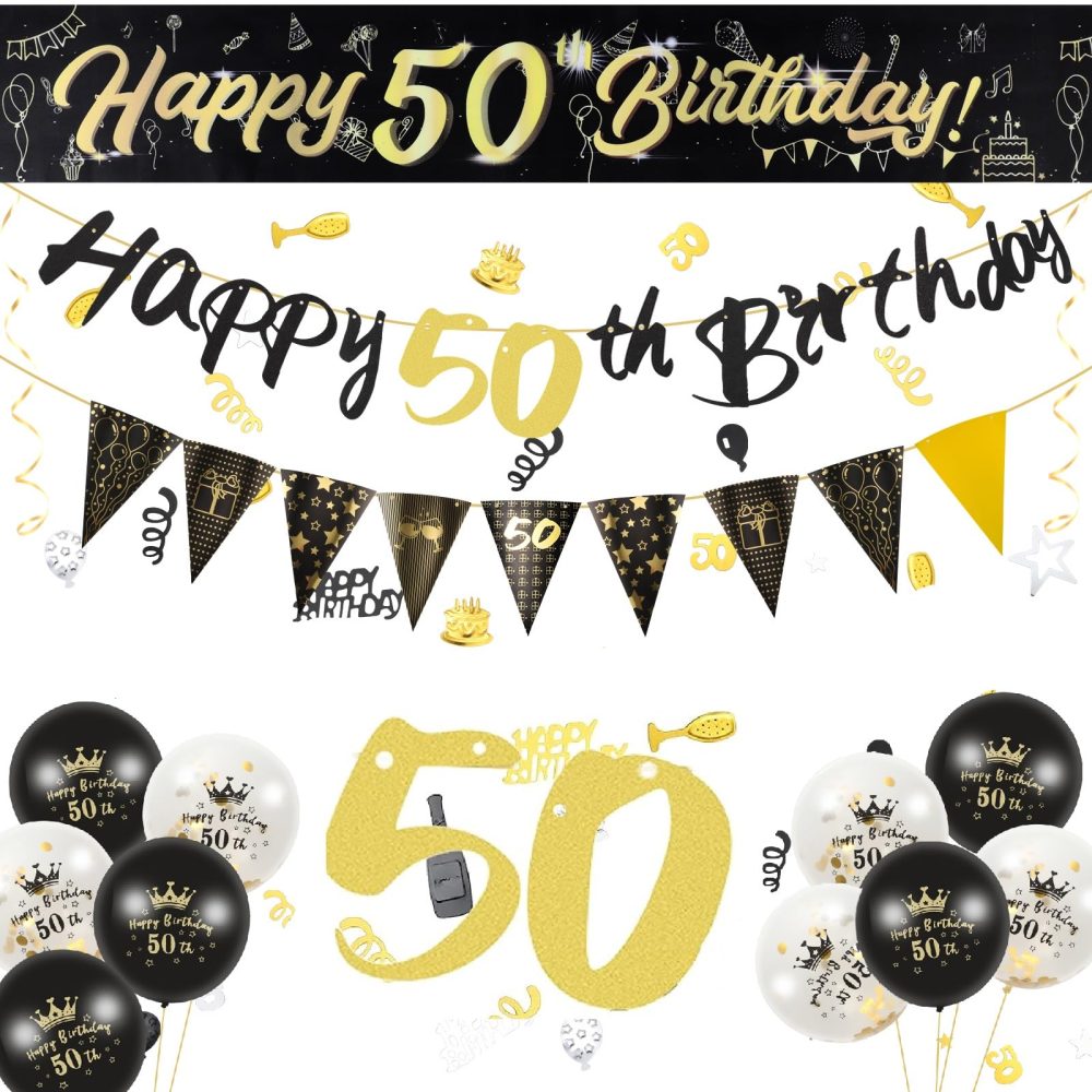 22 Pcs 50th Birthday Decorations, Black Gold 50th Birthday Banners 12 Inches 50th Birthday Balloons for Women and Men 50th Party Decorations