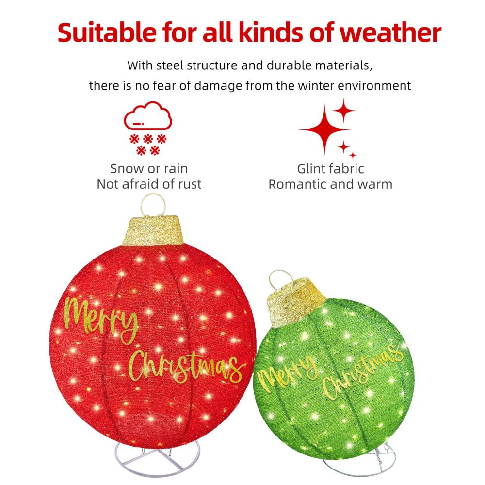 HOYECHI 2pc Lighted Pop-Up Outdoor Christmas Ornament Set – Holiday Ball Decorations with 200 LED Lights, 8 Lighting Modes, for Yard & Outdoor Christmas Decor - Red/Green - Image 9