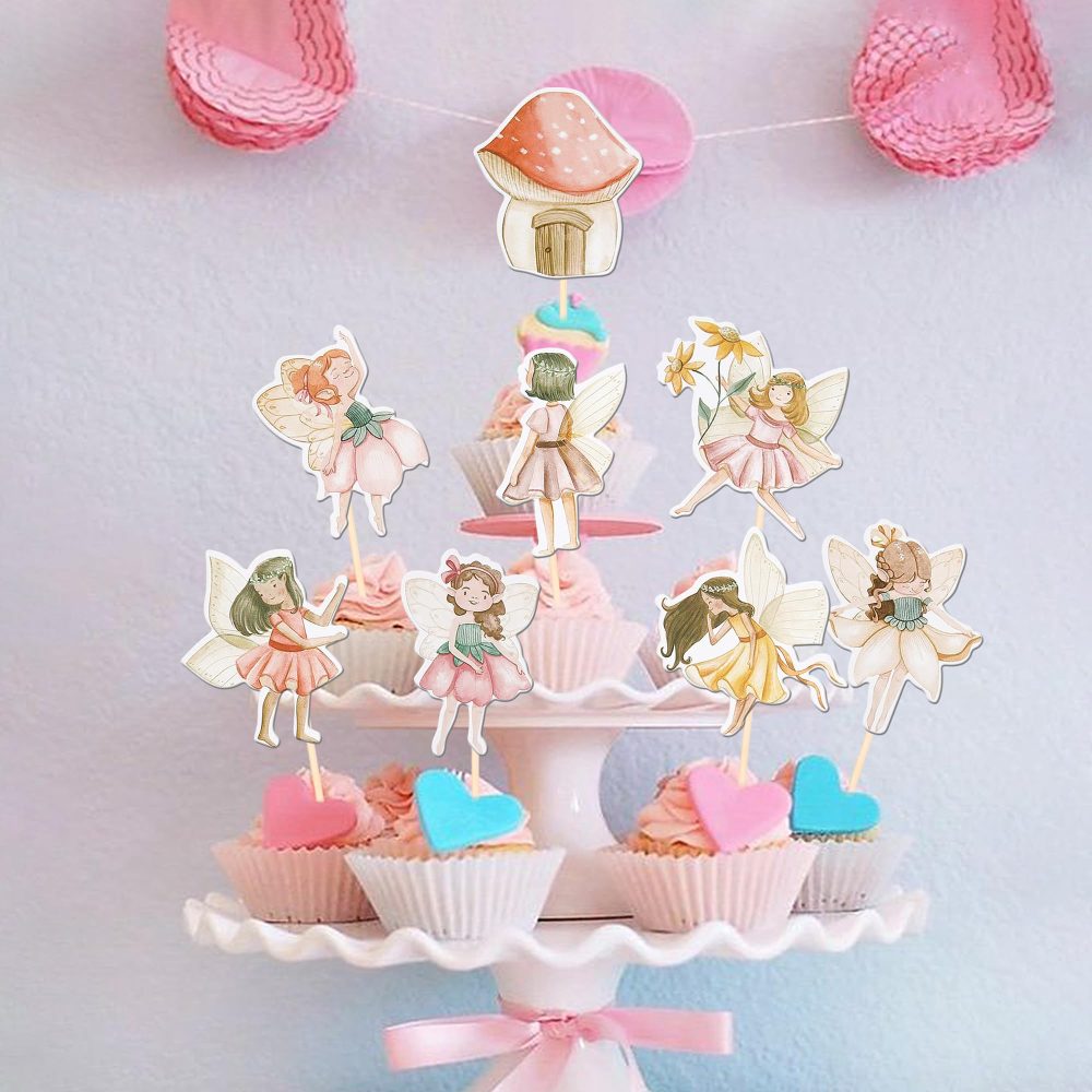 Xsstarmi 40 Pack Fairy Cupcake Toppers Double Sided Mushroom House Flower Fairy Garden Party Cupcake Picks for Fairy Theme Baby Shower Wedding Birthday Party Cake Decorations Supplies - Image 3
