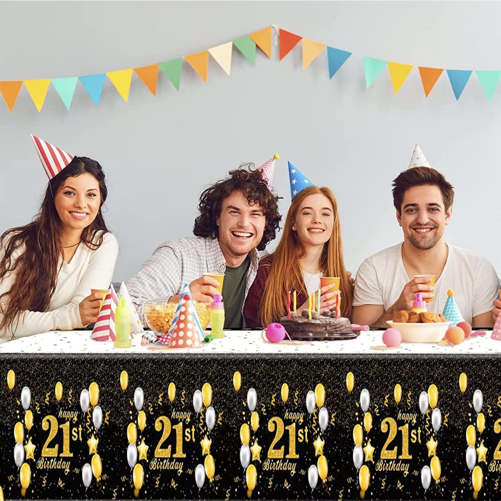 Black Gold Happy 21st Birthday Table Cloth Cover Party for Boys,Girls,Men,Women,Him,Her,137*274cm 21st Birthday Table Decorations,Rectangular Plastic Tablecloth for 21st Birthday Party Supplies Decor - Image 4