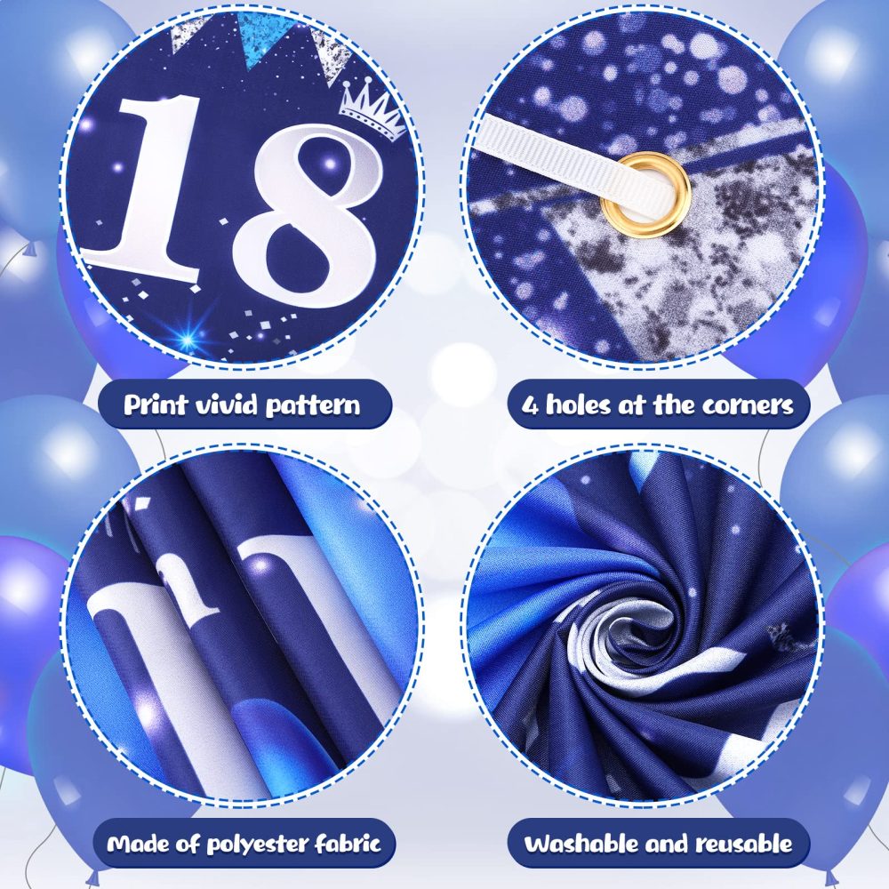 Blue 18th Birthday Decorations for Boys Girls, Navy Blue Silver Happy 18th Birthday Banner and 18th Birthday Balloons for 18th Birthday Anniversary Party Supplies, Eighteen Year Old Party Decorations - Image 6