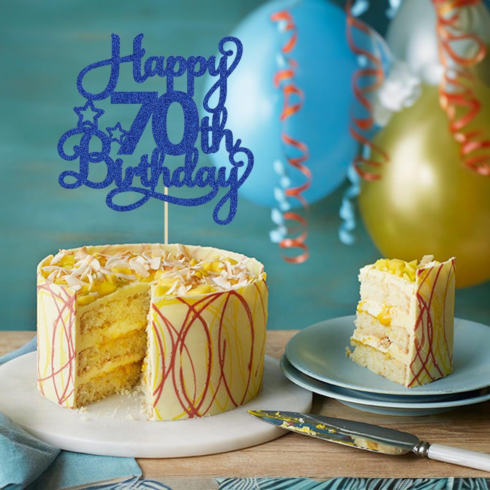 1 Pack Happy 70th Birthday Cake Topper Blue Glitter 70 & Fabulous Cheers to 70 Years Old 70th Birthday Cake Pick for Celebrating 70th Birthday Anniversary Party Cake Decorations Supplies - Image 2