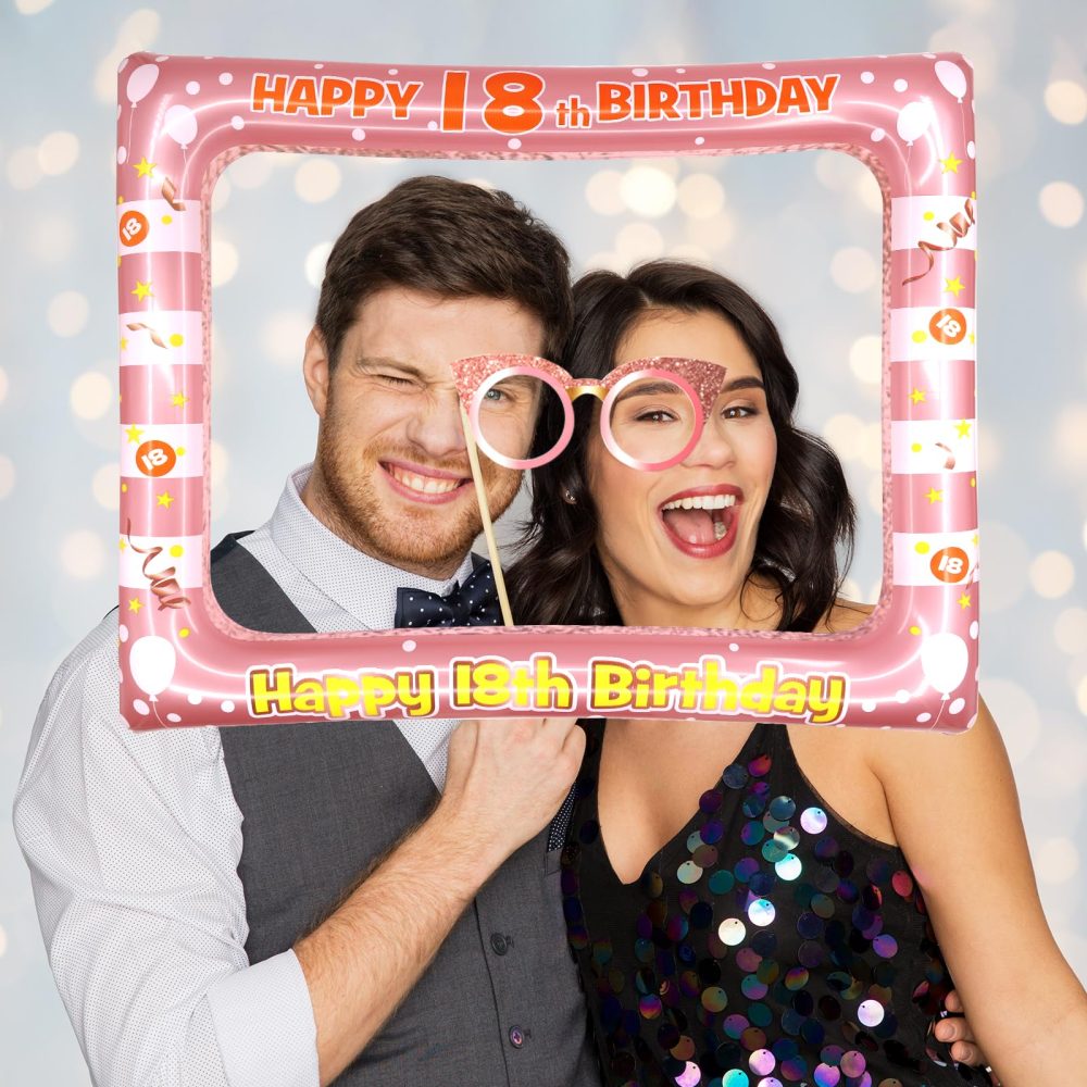 Newthinking 18th Birthday Photo Booth Props, Rose Gold Inflatable Selfie Frame Funny DIY Birthday Party Props for 18th Birthday Party Supplies Decoration - Image 5