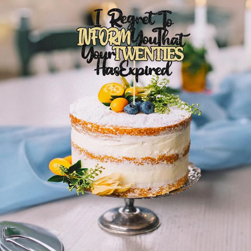 Ephlyn 1Pcs Happy 30th Birthday Cake Topper Glitter I Regret to Inform You That Your Twenties Has Expired Cake Pick Cheers to 30 Years Cake Decorations for 30th Birthday Party Supplies - Image 2