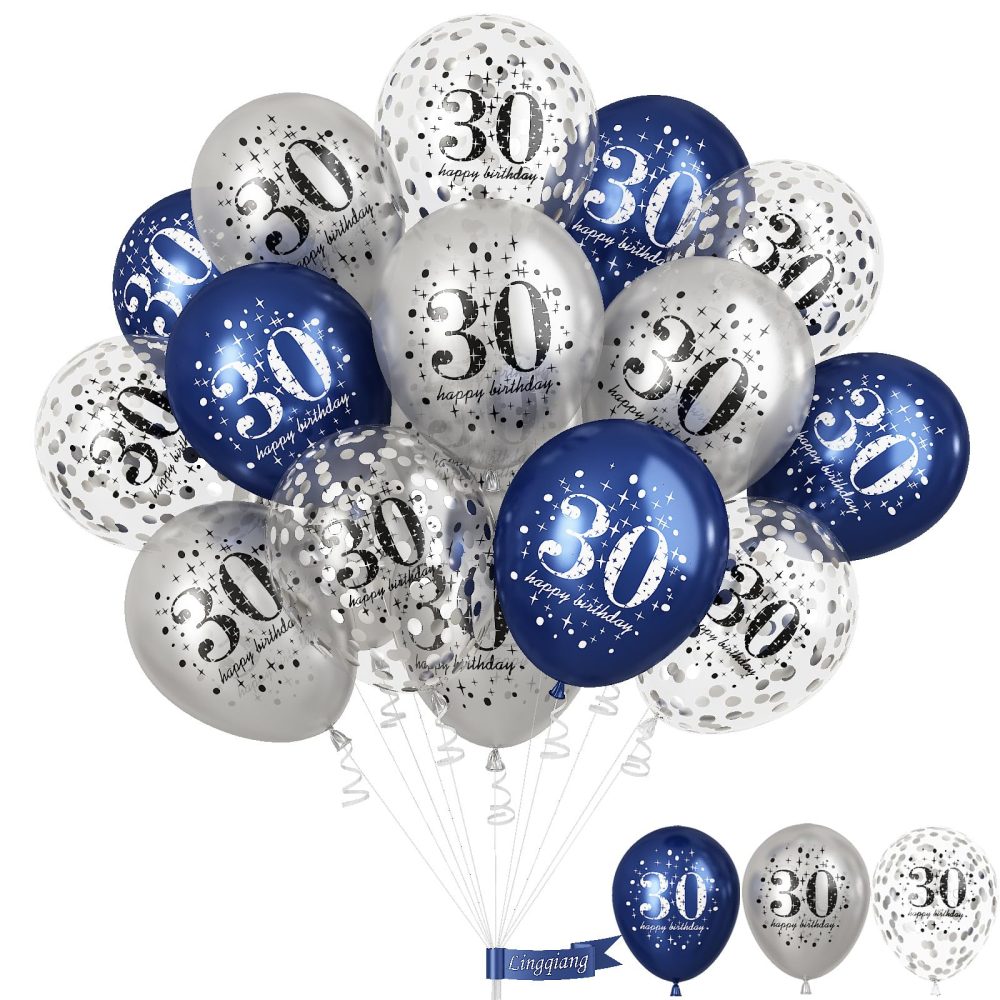 Blue Silver 30th Birthday Latex Balloons, Navy Blue Silver Happy 30th Birthday Party Decorations for Men, 15 Pcs 30th Balloons for Him Age 30 Years Old Birthday Celebration Party Decorations Supplies