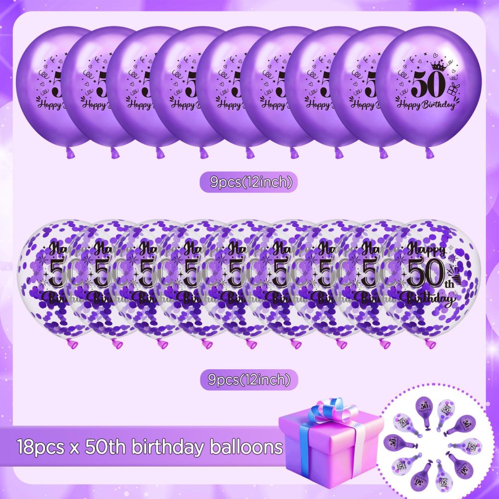 50th Birthday Balloons 18Pcs Purple Happy 50th Birthday Balloons Confetti Balloons Purple 50th Birthday Party Decorations Balloons for Women 50 Years Old Anniversary Birthday Decor Supplies 12 inches - Image 5