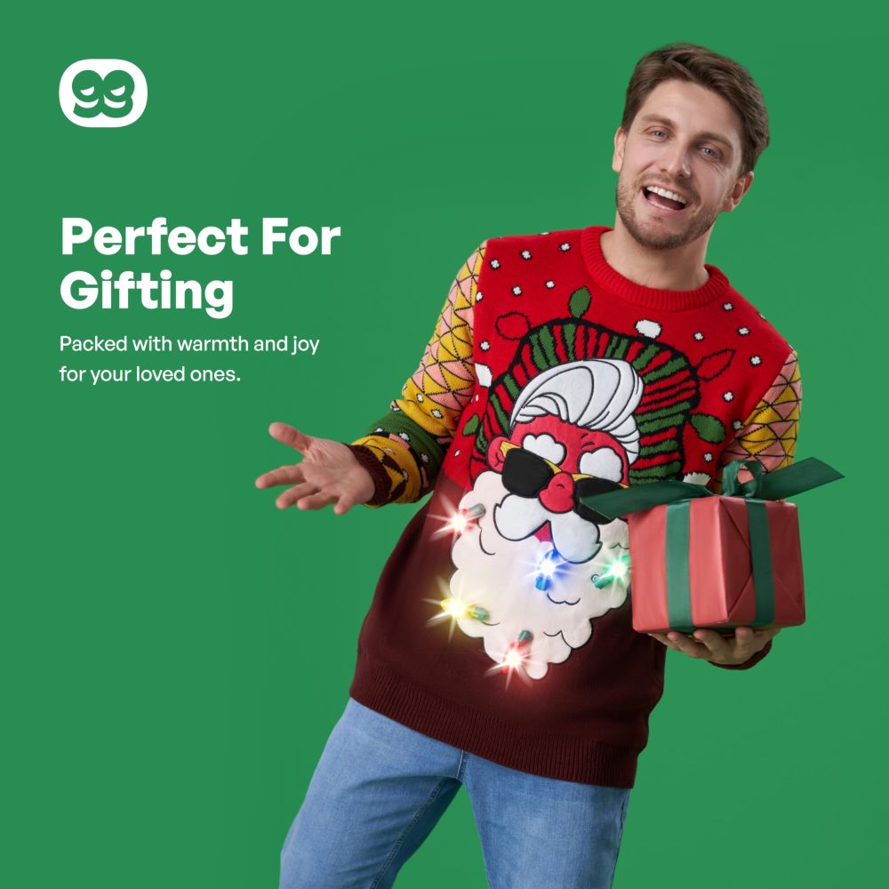 JOYIN Mens LED Light Up Christmas Holiday Ugly Jumpers with Built-in Light Bulbs Ugly Christmas Sweater(XL, Red Santa) - Image 4