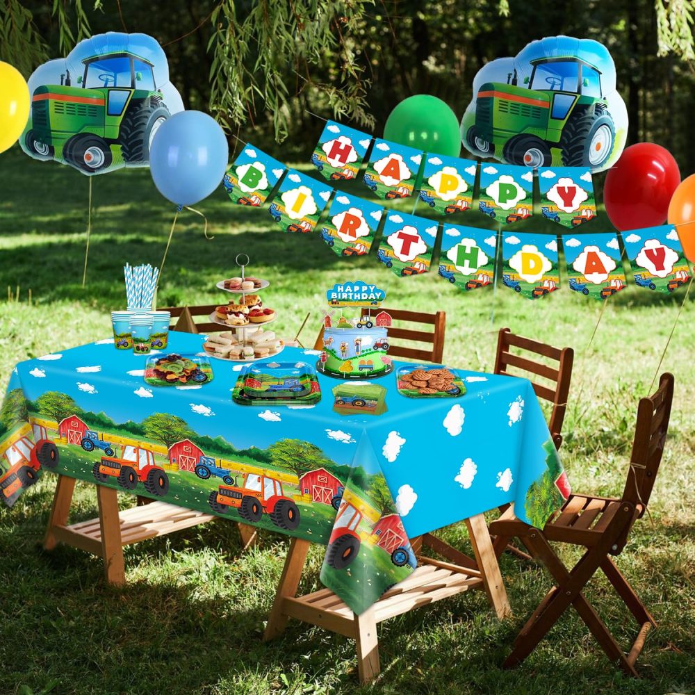176 Pack Tractor Birthday Party Supplies Farm Tractor Party Decorations Tractor Party Supplies Barnyard Farm Party Tableware Set - Tractor Theme Plates, Balloons, Banner, Tablecloth, Cups Serves 20 - Image 6