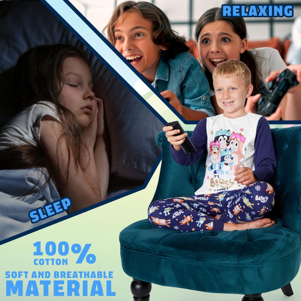 Bluey Christmas Matching Family Pyjamas - Xmas Matching PJs for Women, Men, Teens, Kids Lounge Wear Sets (White/Blue Kids, 18-24 Months) - Image 3