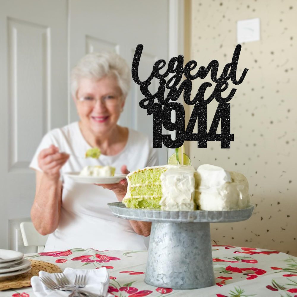 Gyufise 1 Pack Legend Since 1944 Cake Topper Black Glitter Happy 80th Birthday Cake Pick 80 Fabulous Cake Decorations for Cheers to 80th Birthday Wedding Anniversary Party Supplies - Image 3