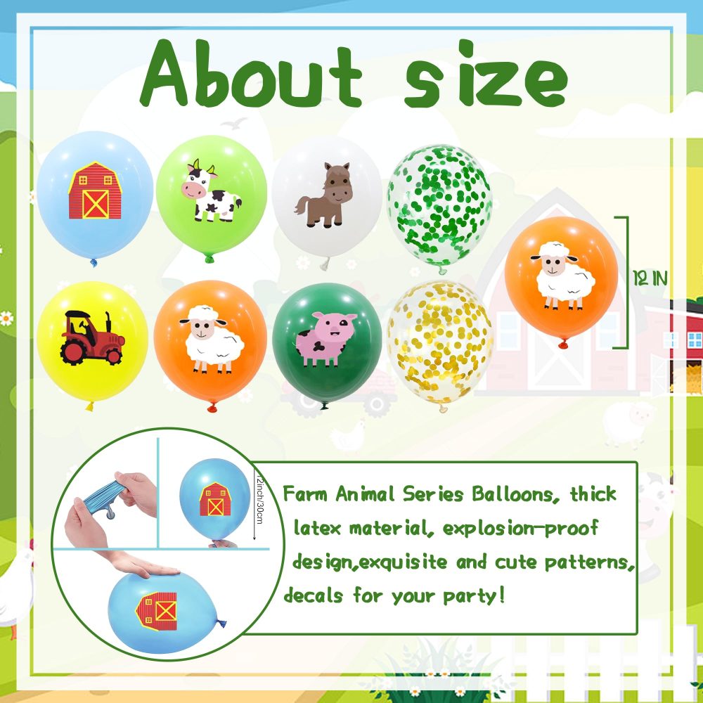 Farm Party Decorations Animal Balloons, 48pieces Farm Balloons Animal Themed Birthday Latex Balloons Cow Sheep House Pig Donkey Balloons for Kids Farm Birthday Party Supplies - Image 6