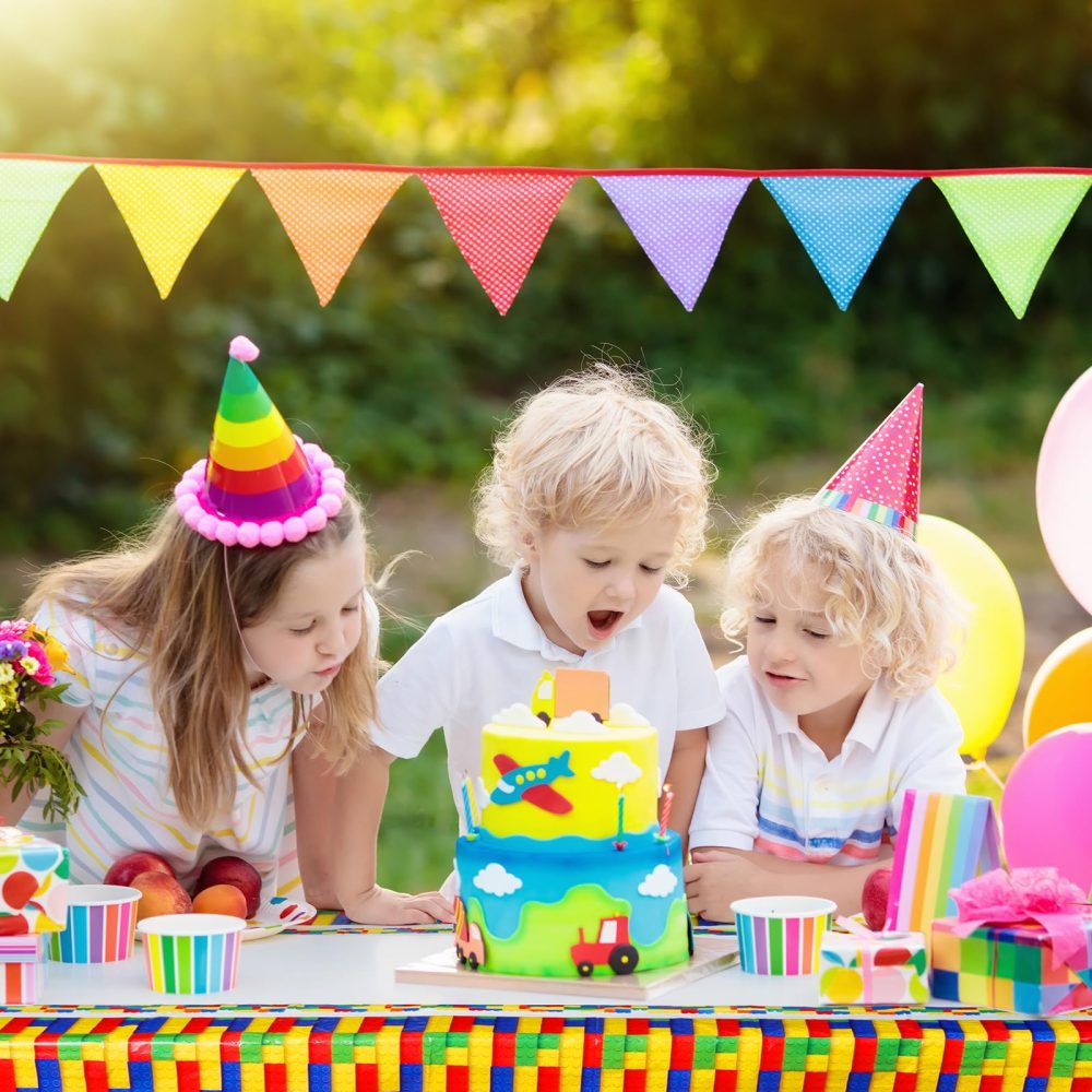 Panelee Building Blocks Party Supplies Birthday Plastic Tablecloth 70.87 x 42.5 Inches Rectangle Block Birthday Plastic Tablecover Multicolor Toy Bricks Birthday Table Cloth for Kids' Party - Image 5