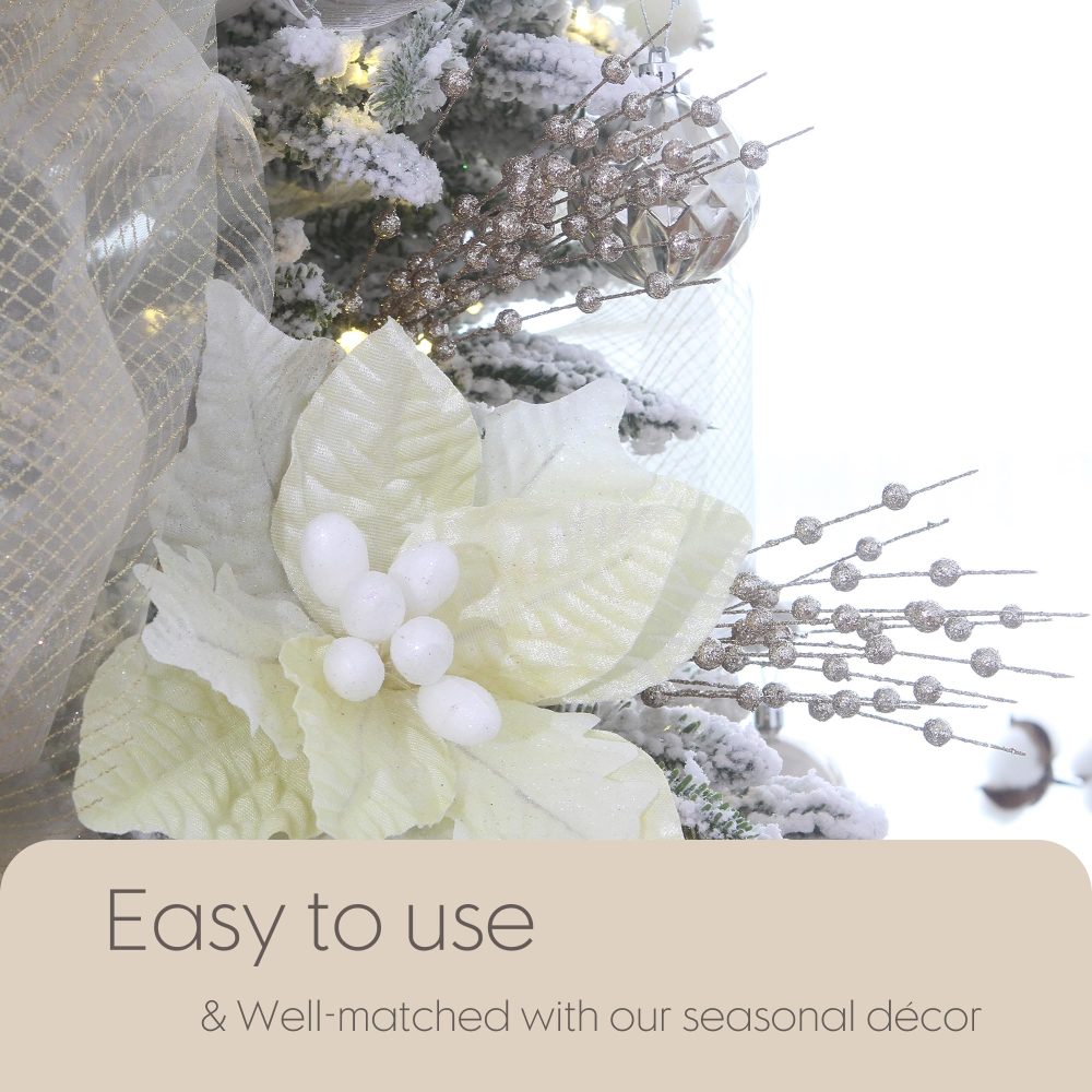 Sea Team 24-Pack Artificial Glitter Berry Stem Ornaments, Decorative Bead Sticks, Glittery Twigs, Picks, Branches for Christmas Tree, Small Vase, Holiday, Wedding, Party (17 Inches, Champagne) - Image 3