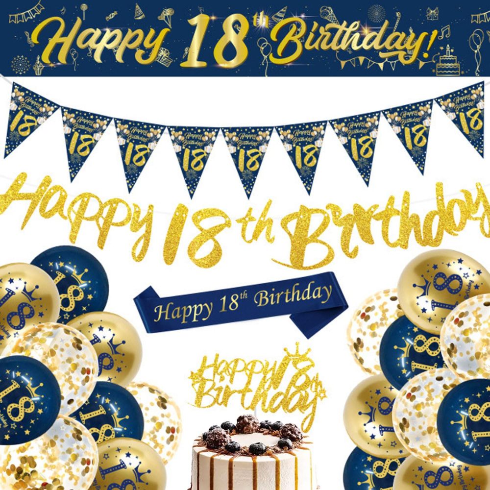 18th Birthday Decorations Kit,Blue Gold Happy 18th Birthday Banner,18th Birthday Balloons,Blue Gold Latex Balloons Party Decorations for Boys 18th Birthday Party Supplies (18th Birthday)
