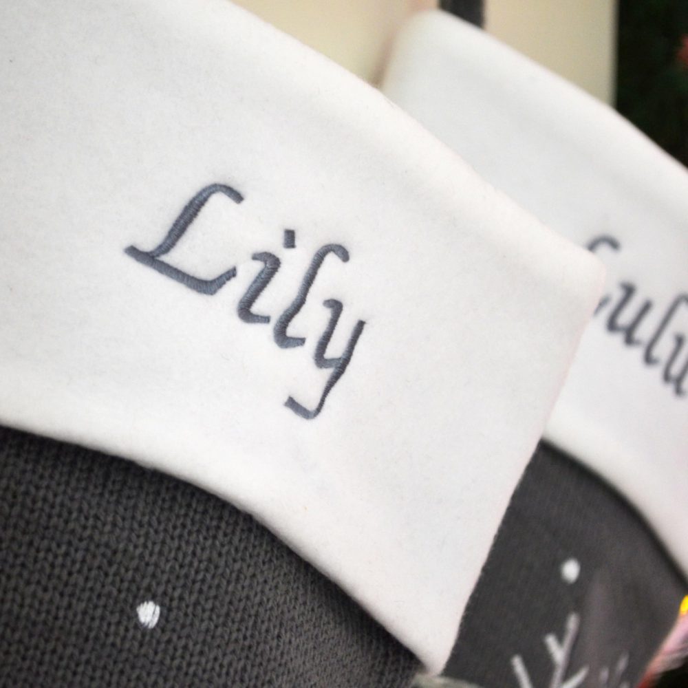 Always Personal Personalised Embroidered Dark Grey Knitted Christmas Xmas Hanging Stockings - Santa, Snowman, Reindeer Penguin, Pet Bones or Baby Teddy with Custom Name (Penguin) - Image 5