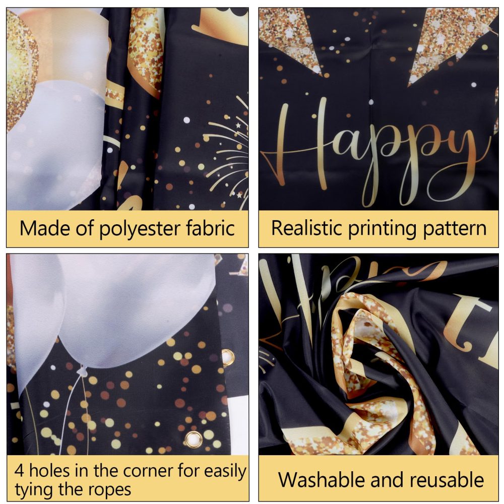 60th Birthday Decorations for Men Women Black Gold Happy Birthday Backdrop Banner Photography Background Birthday Party Supplies Gifts 180x110CM (60th-Birthday) - Image 4