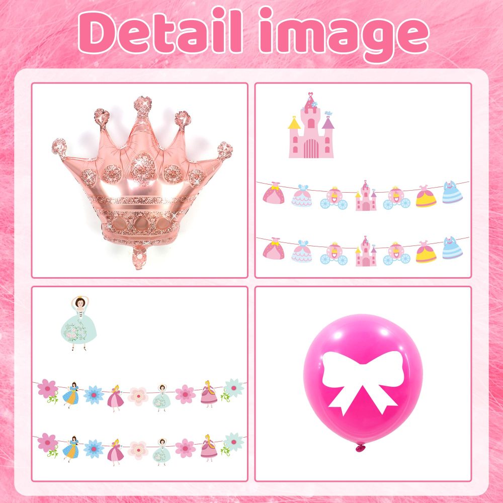 Princess Party Decorations - Princess Party Supplies Set Includes Banners Crown Balloons Latex Balloons Sash Crown Cake Topper Cupcake Toppers Suitable for Girls Birthday Decorations - Image 5