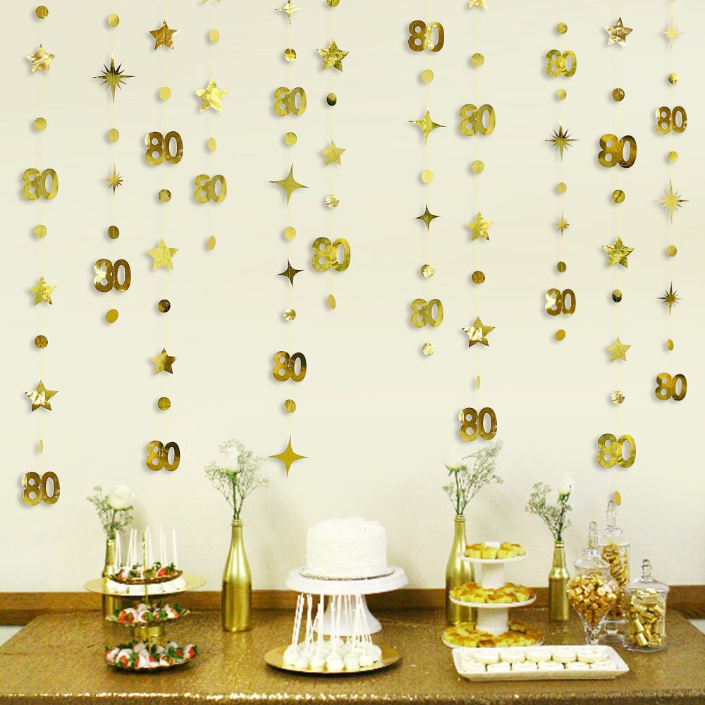 Gold 80th Birthday Party Decorations Number 80 Circle Dot Twinkle Star Garland Metallic Hanging Streamer Bunting Banner Backdrop 80 Year Old Women and Mens Birthday Eighty Anniversary Party Supplies - Image 4