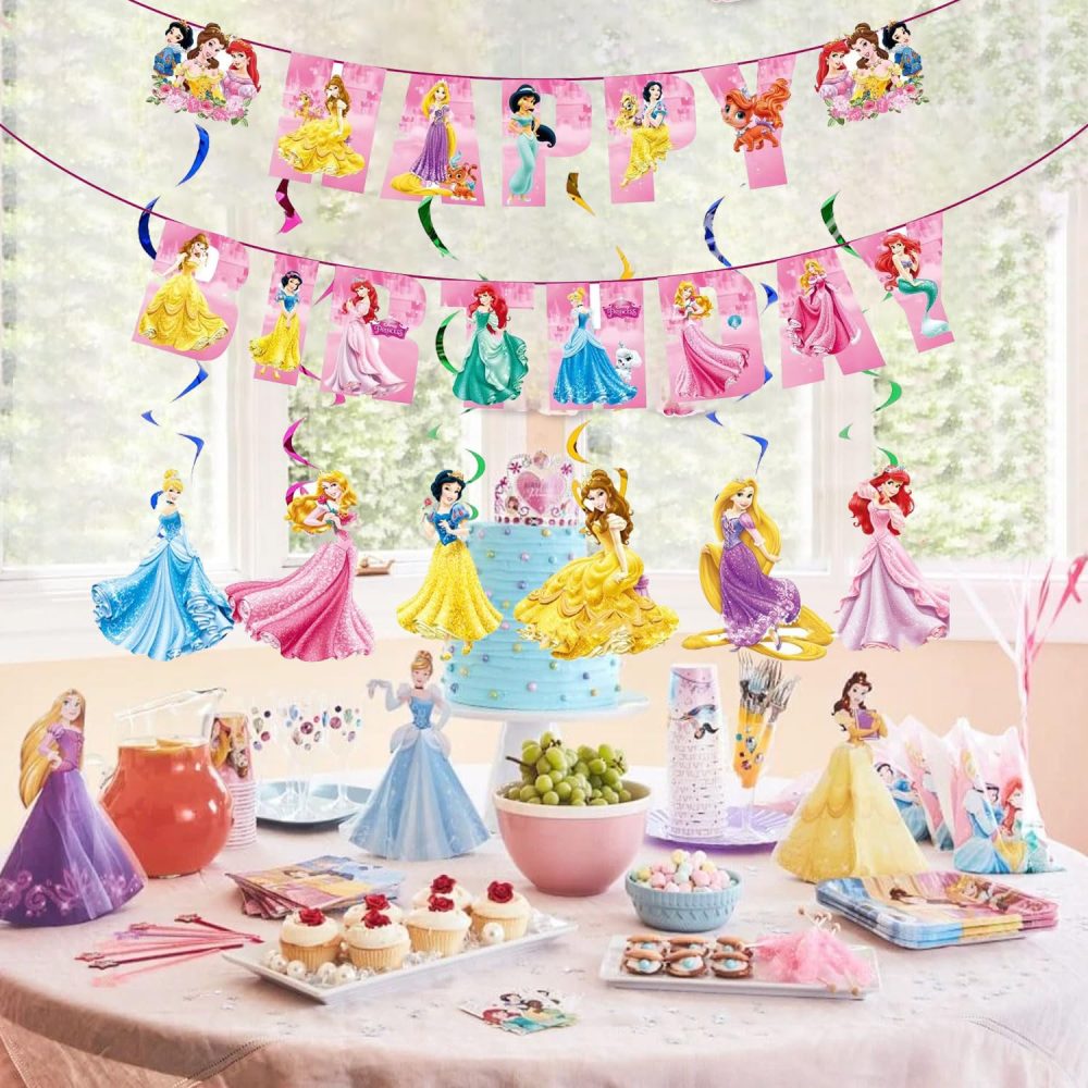 Princess Birthday Party Decoration Princess Birthday Banner Garland Hanging Swirl Decorations for Girls Kids Birthday Party - Image 2