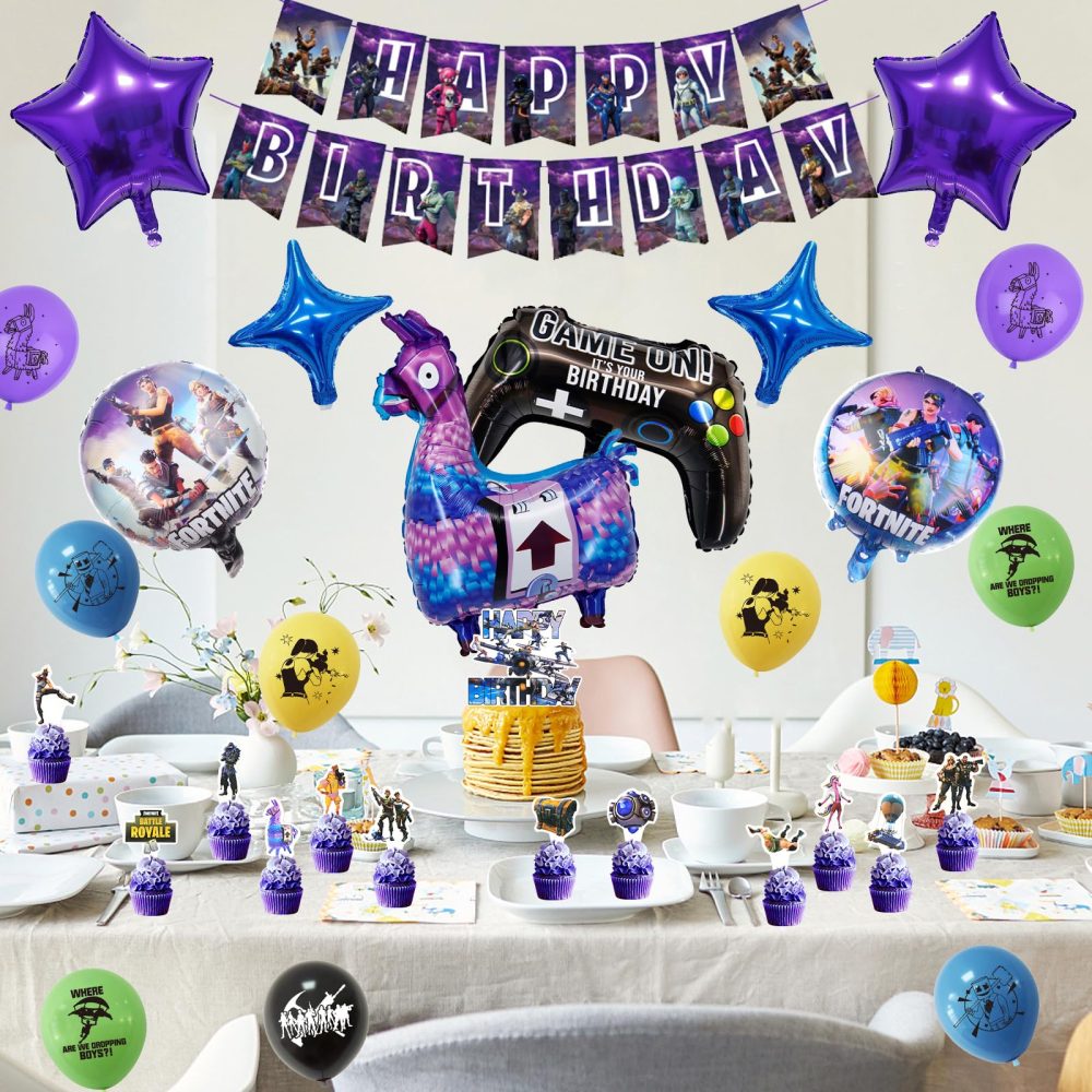 VI4 40PCS Video Game Foil Balloons, Video Gaming Birthday Decoration, with Fort-nite Birthday Banner Cake Decorations Game Foil Balloons Video Game Themed, for Kids Gamers Lovers Party Party Supplies - Image 5