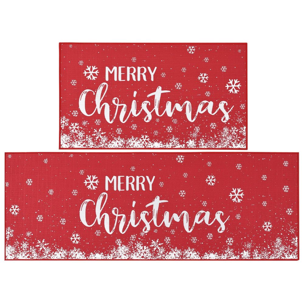 CAROMIO Merry Christmas Kitchen Rug, Linen Like Weave Christmas Snowflake Kitchen Decoration, Non-Slip Washable Kitchen Floor Mats for Winter Home Kitchen 40x60cm + 40x120cm - Image 6