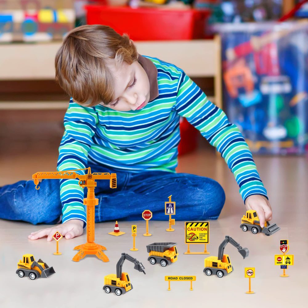 25Pcs Mini Construction Vehicles Cake Toppers Set Number 0-9 Golden Stick and Road Toy Sign Tower Crane Excavator Cake Cupcake Topper Digger Theme Cake Decorations for Kids Boys Baby Shower Birthday - Image 6