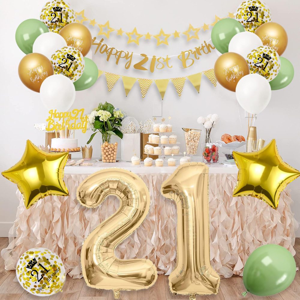 21th Birthday Decorations Sage Green, 21th Birthday Decorations for Girls, 21th Birthday Balloons with Happy 21th Birthday Banner Cake Toppers Number 21 Balloons for Girls Boys Birthday Decorations - Image 5