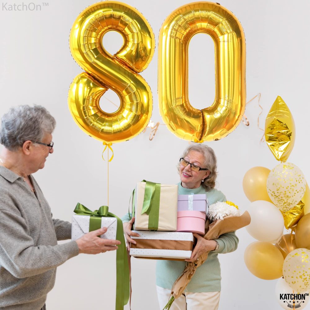 KatchOn, Gold 80th Birthday Balloons - 40 Inch | Gold 80 Balloon for 80th Birthday Decorations For Men | 80th Birthday Decorations For Women | 80 Gold Balloon Number, 80th Birthday Party Supplies - Image 5