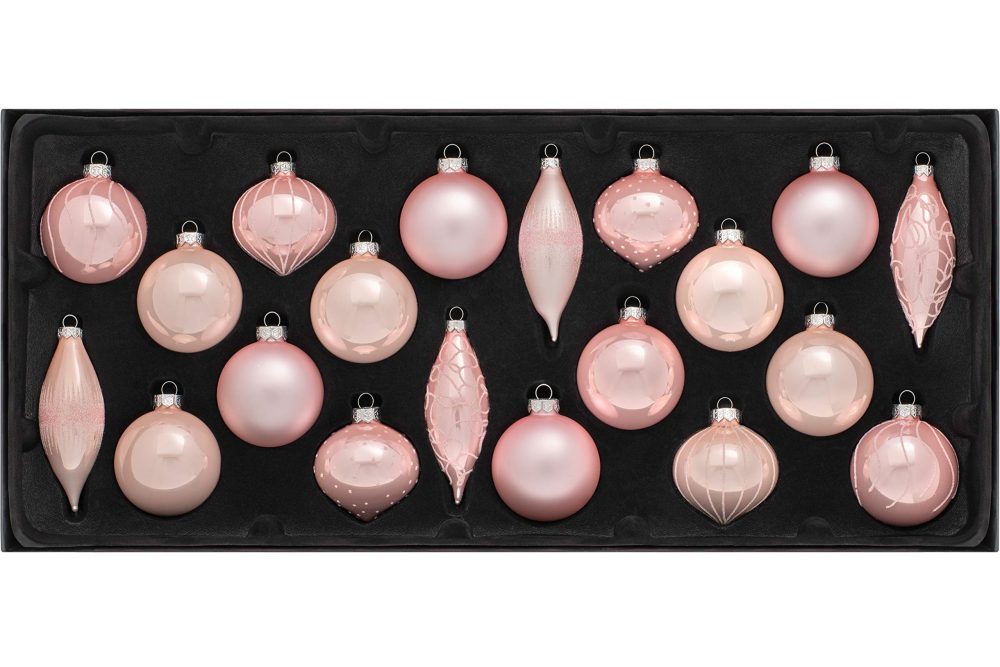 WeRChristmas Glass Christmas Tree Baubles, Baby Pink, Set of 20