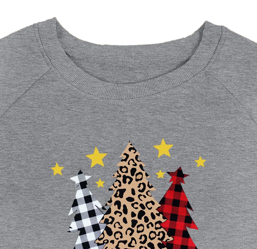 hohololo Christmas Tree Sweatshirt Womens Leopard Plaid Christmas Shirts Xmas Drop Shoulder Long Sleeve Holiday Pullover Tops - Image 4