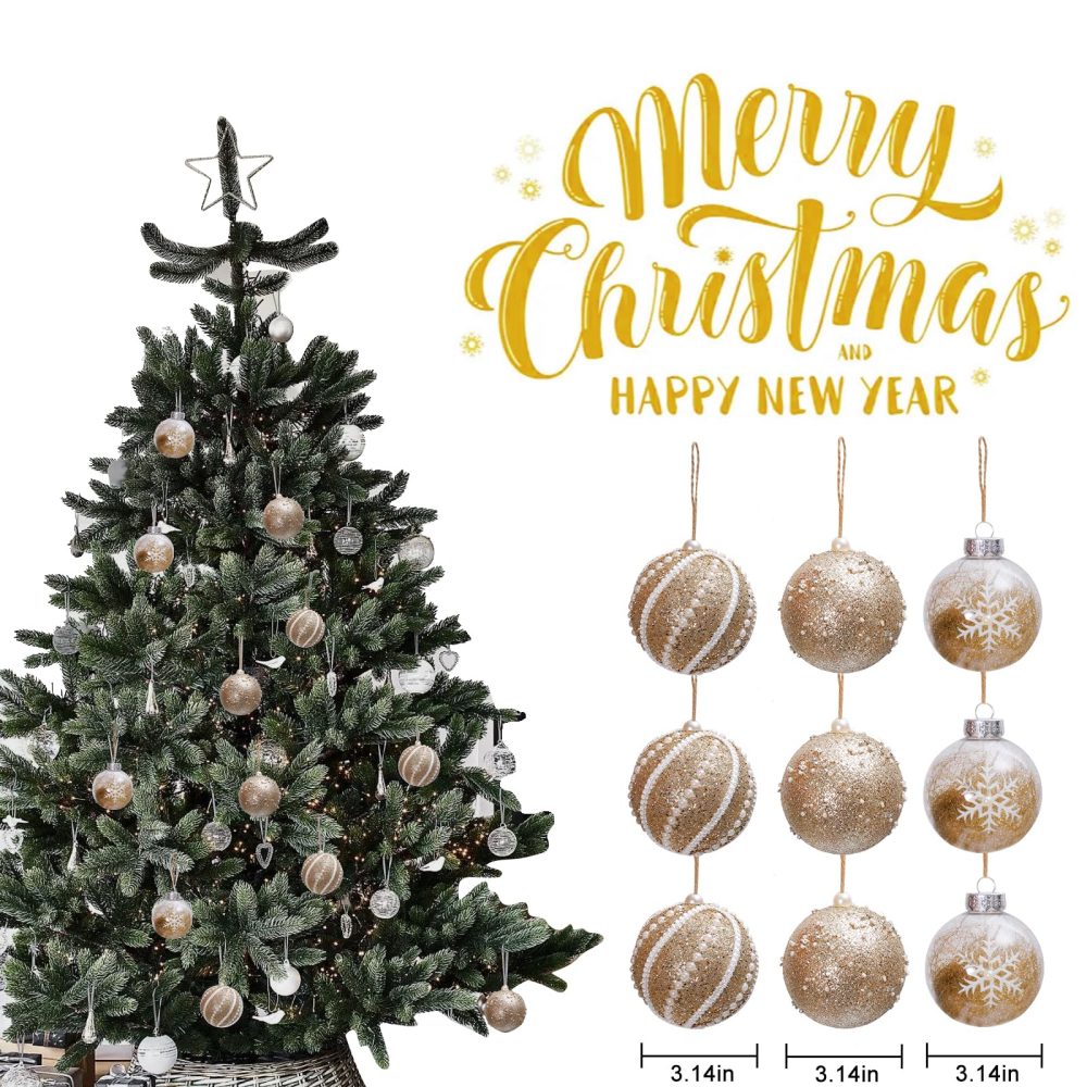 Christmas baubles-9PCS 8cm Christmas ball, champagne Christmas ornament, for Christmas tree decorations - Image 7