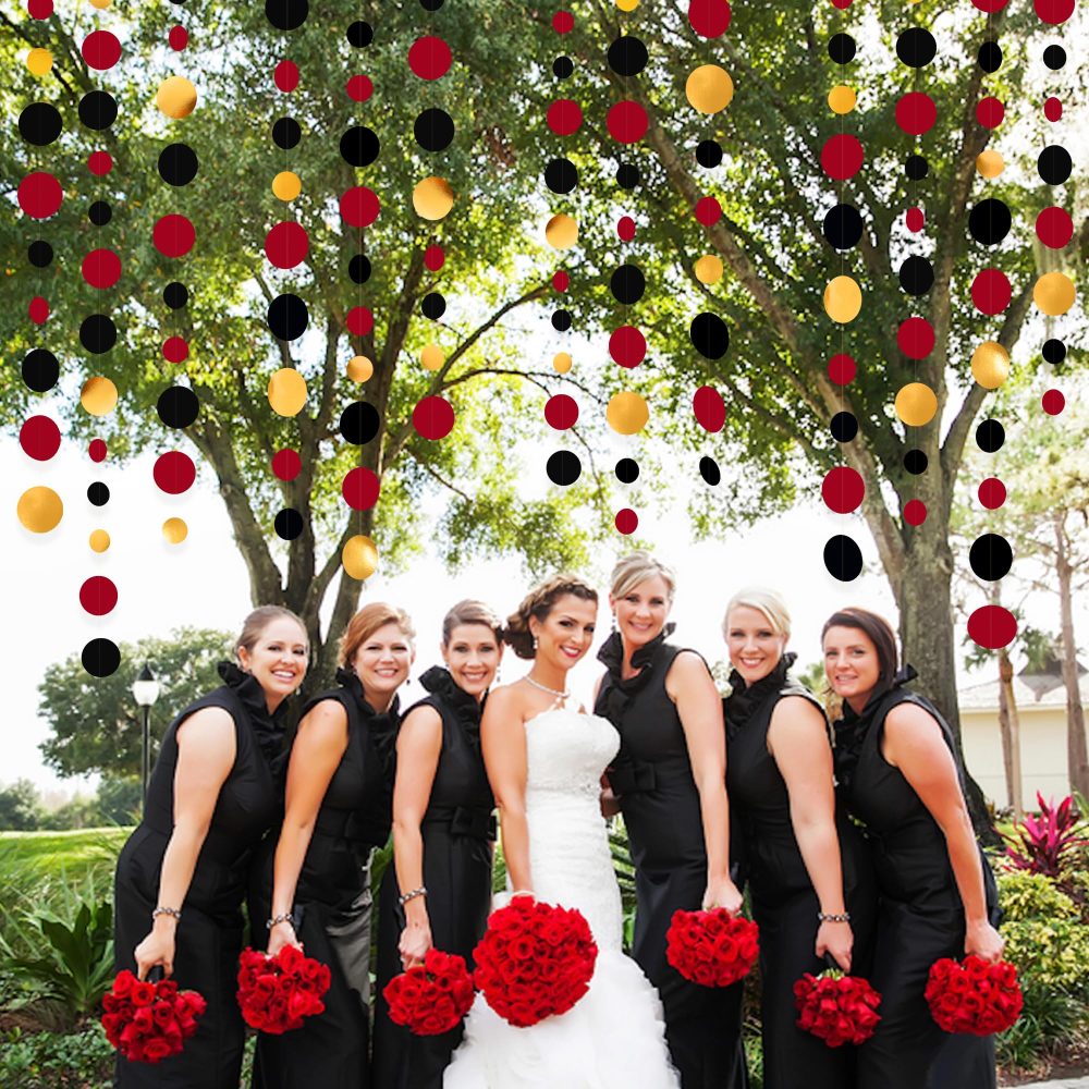 46Ft Red Black Gold Circle Dots Garland Party Decorations Hanging Paper Polka Dots Streamer for Graduation Birthday Wedding Bridal Baby Shower Anniversary Pirate Poker Casino Las Vegas Party Decor - Image 4