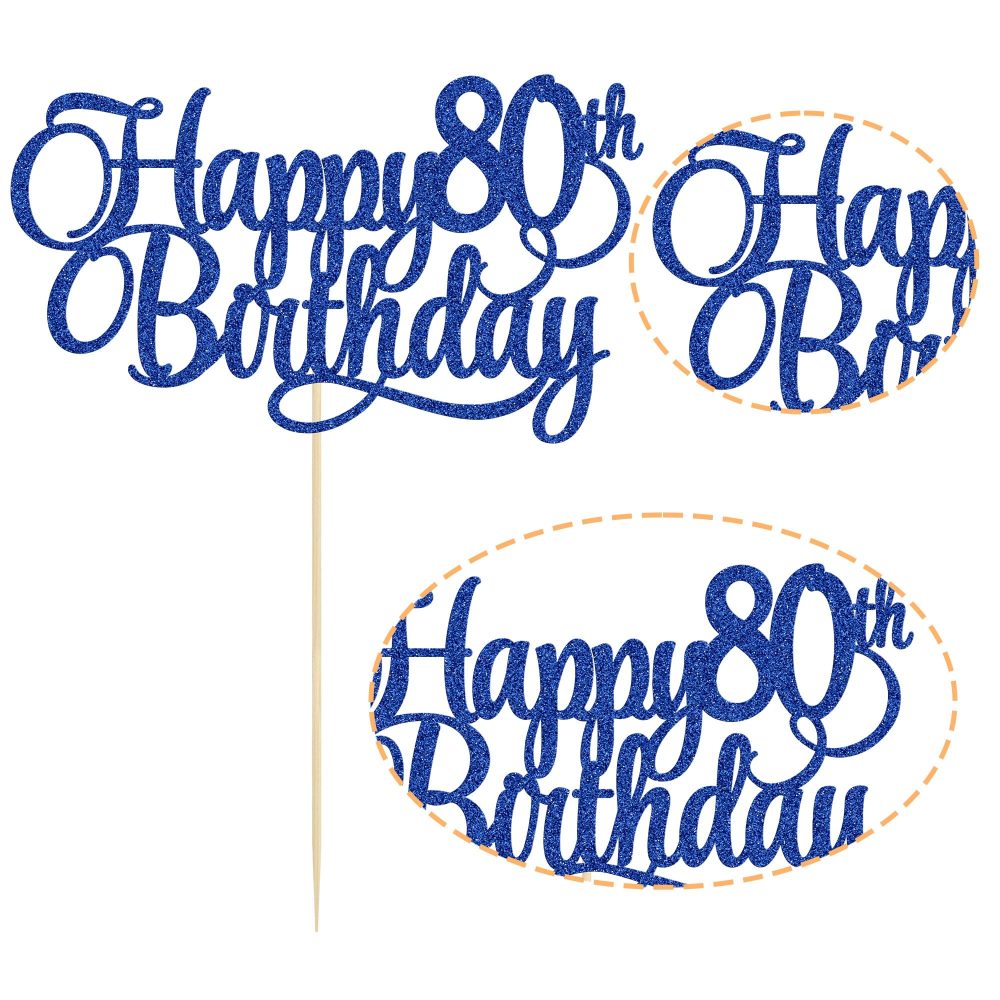 1 Pack Happy 80th Birthday Cake Topper Blue Glitter Number 80 Eighty Years Old Birthday Cake Pick Decoration For 80th Birthday Celebrating Anniversary Party Supplies - Image 6