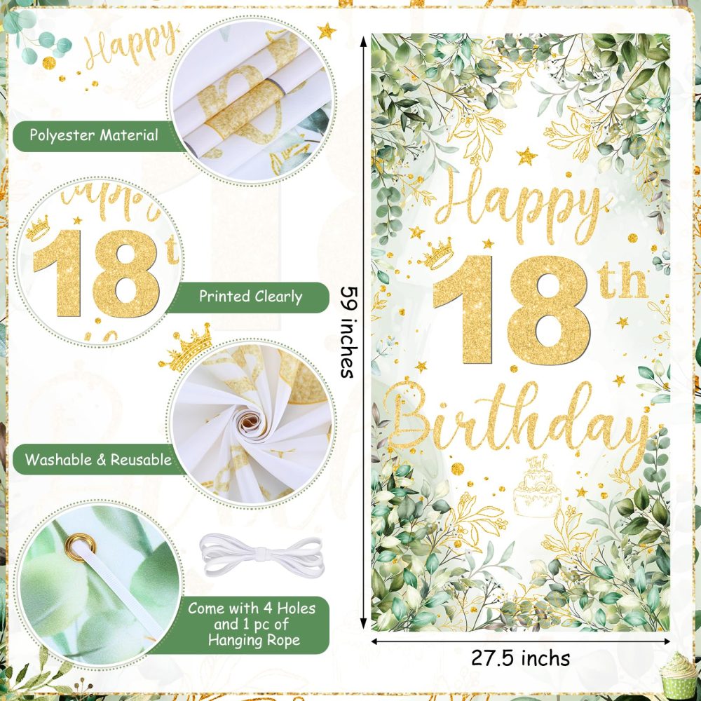 18th Birthday Party Decorations for Girls Boys, Sage Green Happy 18th Birthday Decorations Green Gold 18th Birthday Door Banner Number 18 Foil Balloons for 18 Year Old Birthday Party Decor Supplies - Image 2