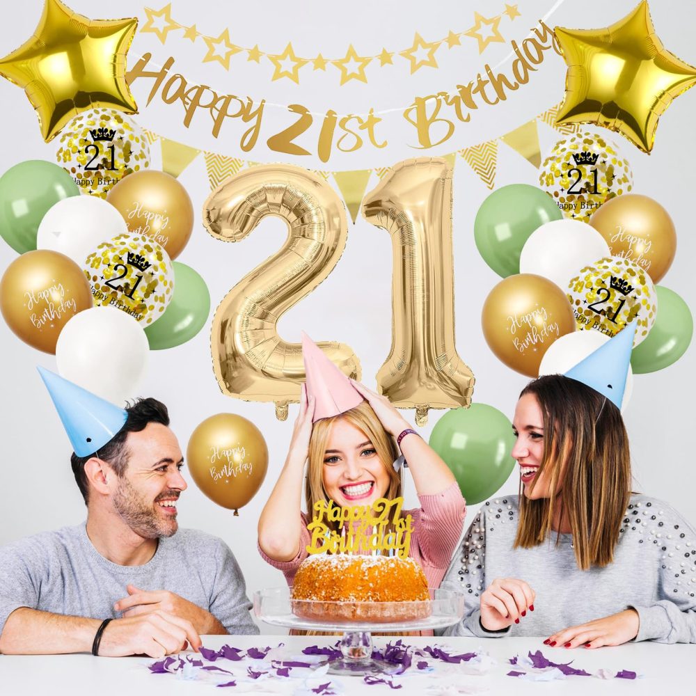 21th Birthday Decorations Sage Green, 21th Birthday Decorations for Girls, 21th Birthday Balloons with Happy 21th Birthday Banner Cake Toppers Number 21 Balloons for Girls Boys Birthday Decorations - Image 7