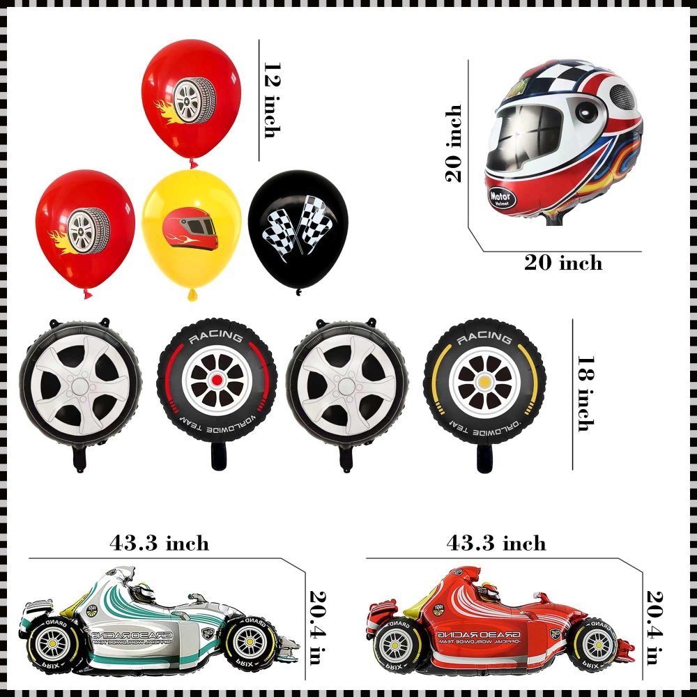 Race Car Birthday Party Decorations - 32Pcs Racing Car Happy Birthday Bunting Banner Checkered Cake Topper Motorcycle Foil Balloons for Kid Boy Let's Go Racing Themed Party Supplies - Image 5