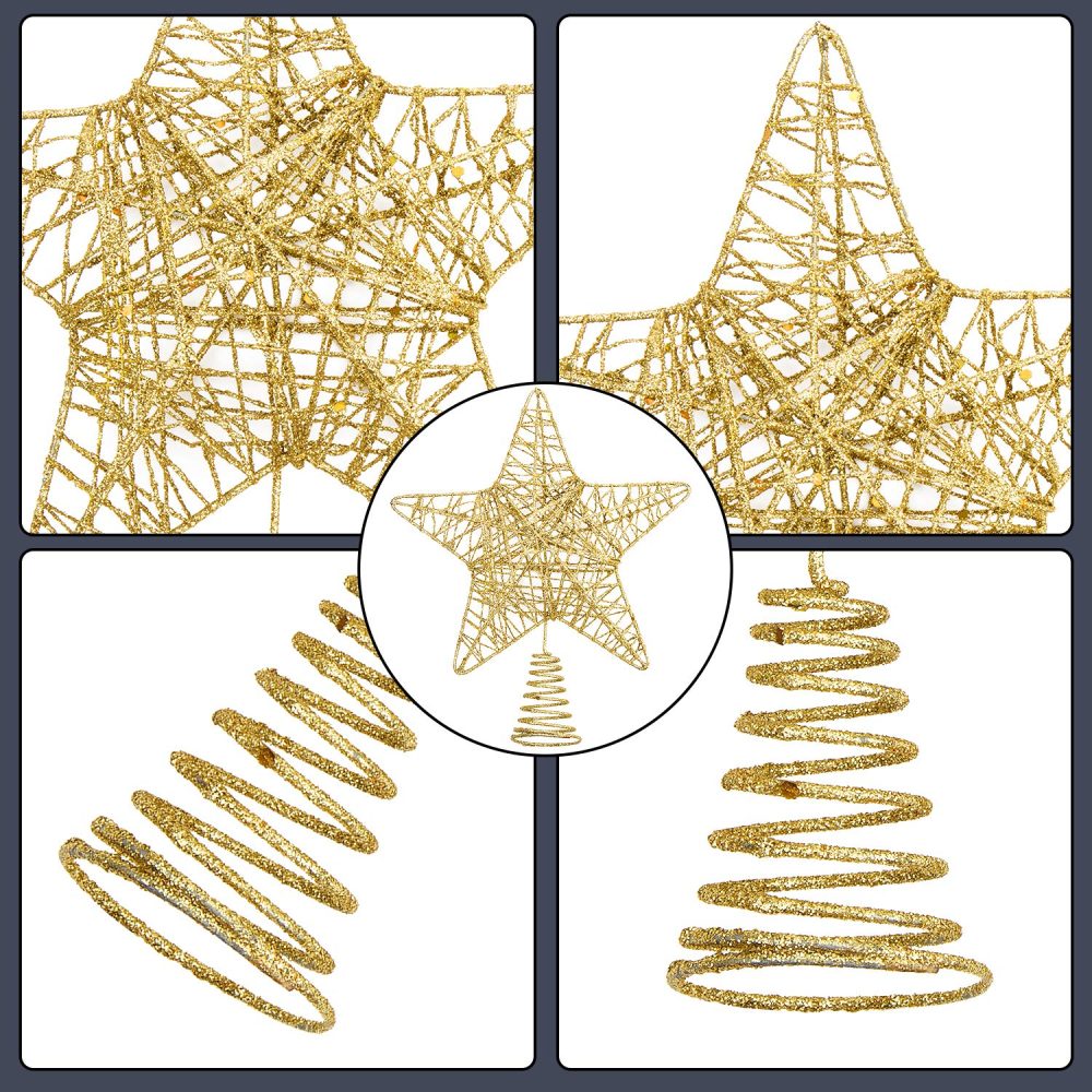 VEYLIN Christmas Tree Topper, Gold Glittered Hollow Christmas Tree Topper Star for Christmas Tree Ornament(Gold) - Image 5