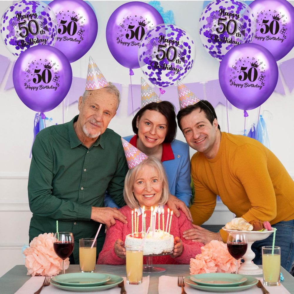 50th Birthday Balloons 18Pcs Purple Happy 50th Birthday Balloons Confetti Balloons Purple 50th Birthday Party Decorations Balloons for Women 50 Years Old Anniversary Birthday Decor Supplies 12 inches - Image 3