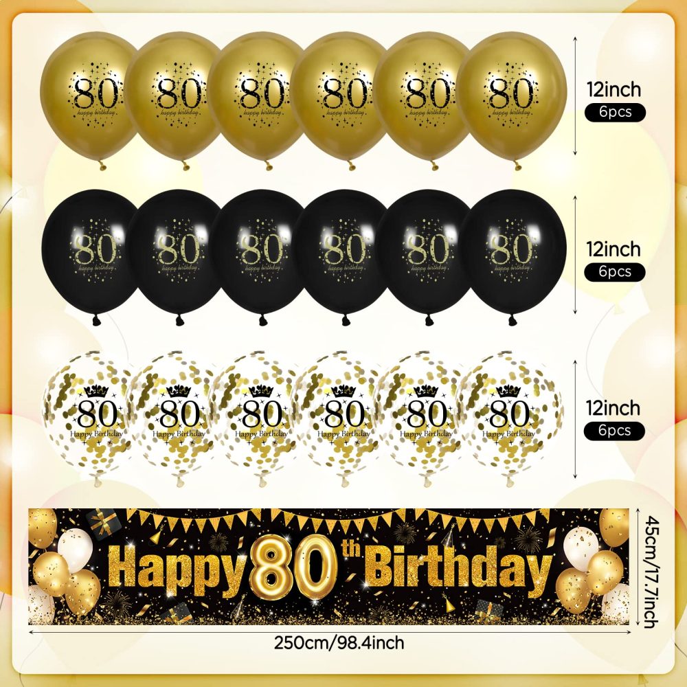 RUMIA 80th Birthday decor for Men Women Black Gold, Black & Gold Birthday Yard Banner & 18 PCS 80th Happy Birthday Balloons Anniversary Birthday Party Supplies Indoor Outdoor Yard Decor (8E-HCX) - Image 4