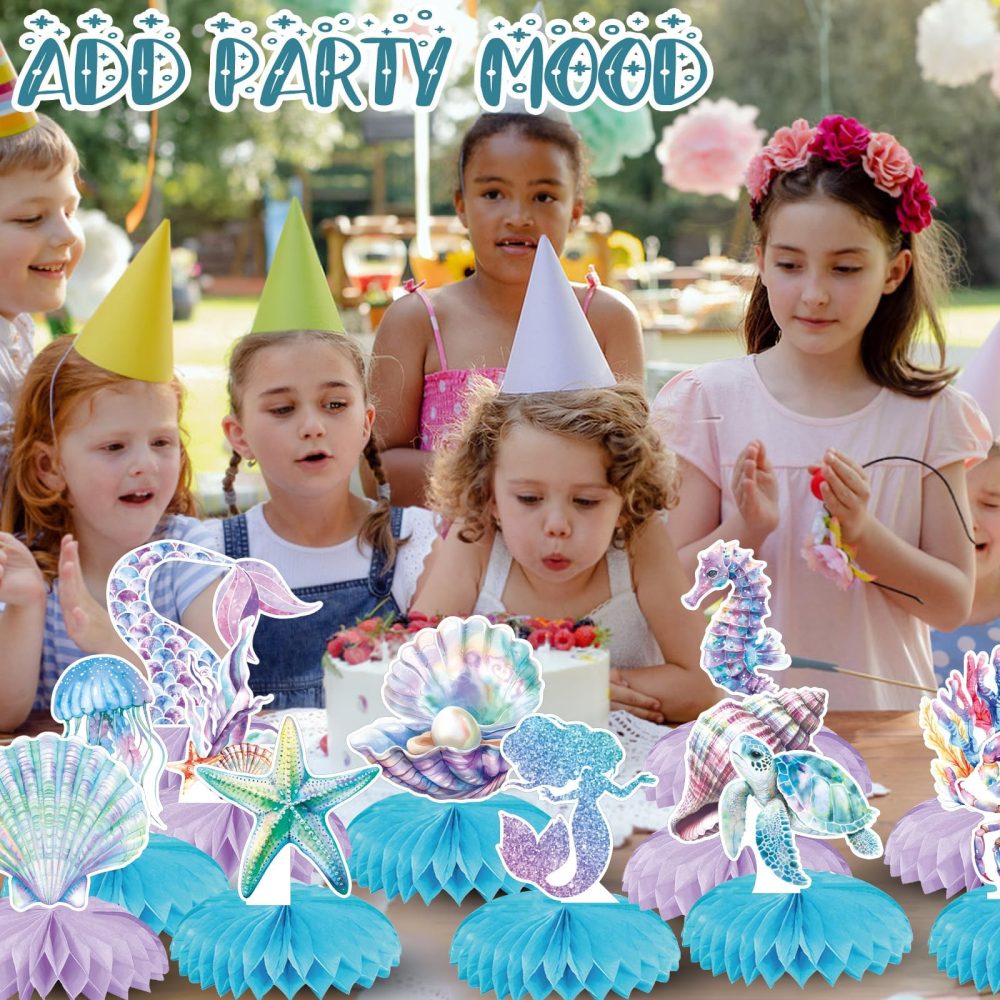 12Pcs Little Mermaid Party Decorations, Mermaid Birthday Honeycomb Decor Table Centerpieces Under the Sea Party Decorations, Ocean Themed Party Decors for Baby Shower Children Birthday Party Supplies - Image 5