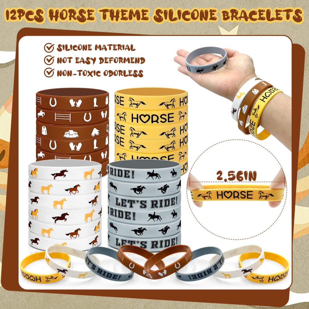 Moltby 110Pcs Horse Party Favors Supplies - Horse Birthday Party Supplies Include Mini Horse Toys Temporary Tattoos Silicone Bracelet DIY Stickers Gift Bags for Cowboy Cowgirl - Image 5