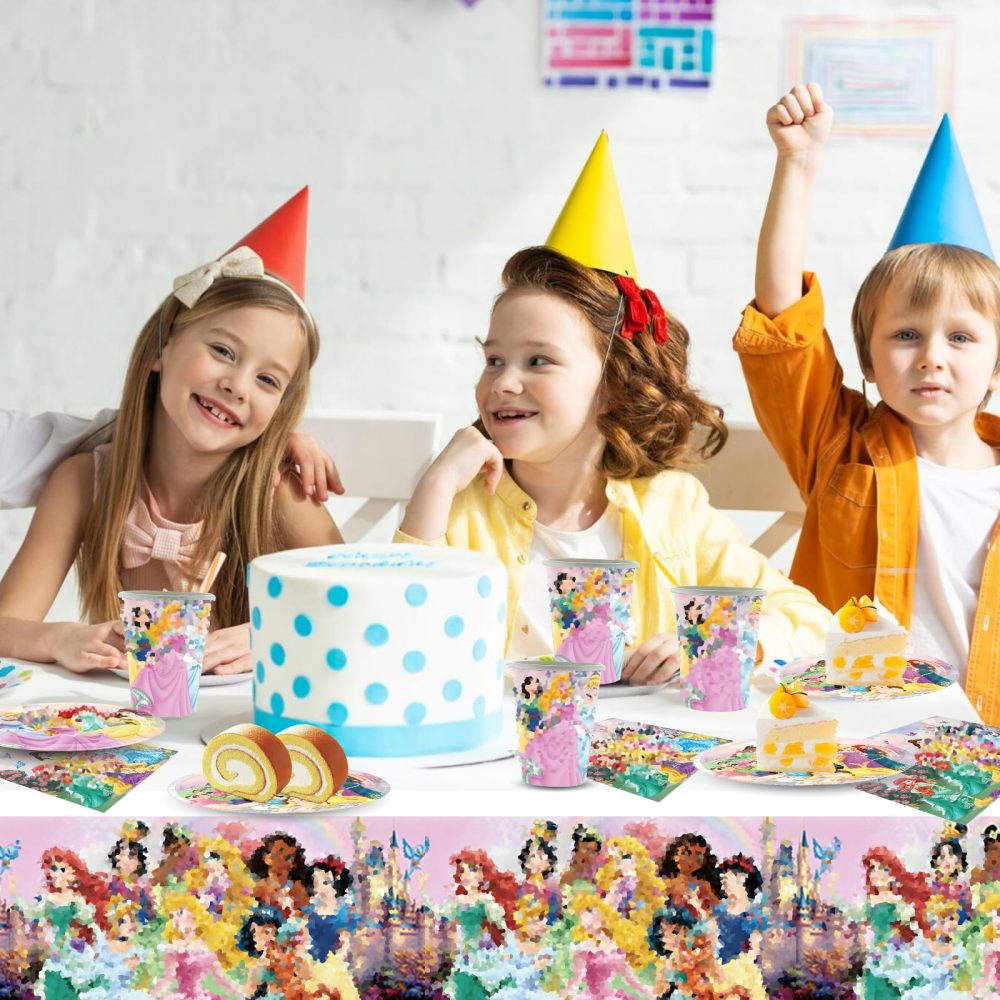 51PCS Princess Party Tableware Set, Princess Birthday Party Decorations with Party Paper Plates Cups and Napkins Tablecloth, Pink Party Supplies for Kids Girls, 10 Guests - Image 2