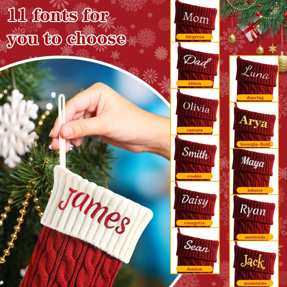 Lifemaison Personalised Family Christmas Stockings Custom Embroidered,18in Large Knitted Xmas Stockings for Fireplace Hanging,Family Christmas Stockings with Embroidered Name for Home Decor,1 Pack-A - Image 3