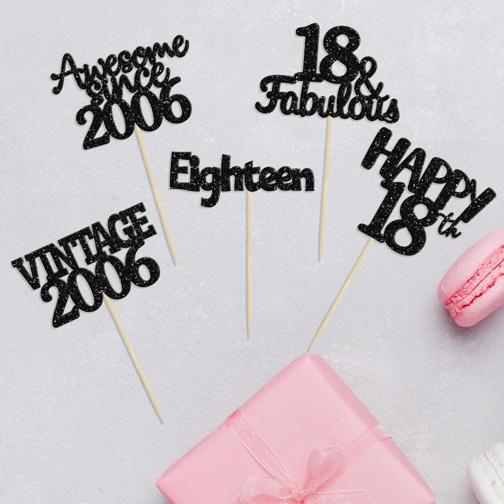 Gyufise 30Pcs Vintage 2006 Cupcake Toppers Glitter Eighteen Happy 18th Cupcake Picks Happy 18th Birthday Cake Decorations for Happy 18th Birthday Fabulous Anniversary Party Supplies Black - Image 6